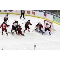 Kelowna Rockets test the Vancouver Giants goal