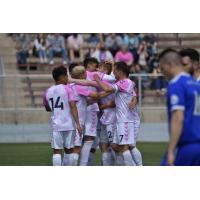 Forward Madison FC celebrates a goal against Milwaukee Bavarians SC