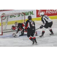 Prince George Cougars goaltender Taylor Gauthier makes a save vs. the Vancouver Giants