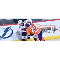 South Carolina Stingrays defenseman Tyler Nanne (back) vs. the Orlando Solar Bears