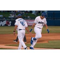 Ryan Noda rounds third after crushing his second home run of the season in the Tulsa Drillers win