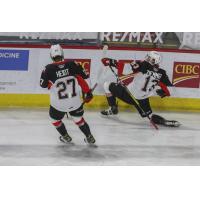Prince George Cougars centre Koehn Ziemmer reacts after his goal vs. the Vancouver Giants