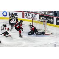 Prince George Cougars centre Koehn Ziemmer scores vs. the Vancouver Giants