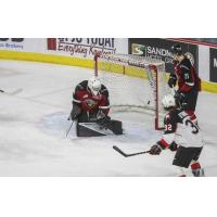 Prince George Cougars centre Koehn Ziemmer scores his second goal vs. the Vancouver Giants
