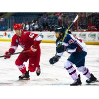 Josh Lammon of the Allen Americans (left) vs. the Tulsa Oilers