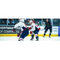 South Carolina Stingrays defenseman Tariq Hammond (center) vs. the Florida Everblades