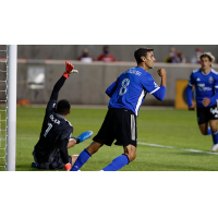 Chris Wondolowski of the San Jose Earthquakes celebrates the first of his two goals on Friday