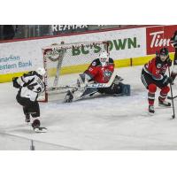 Vancouver Giants centre Justin Sourdif scores vs. the Kelowna Rockets