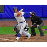Brandon Drury of the Syracuse Mets hit his first home run of the season on Saturday night