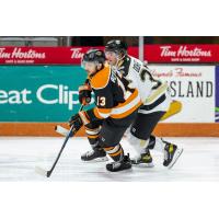 Wheeling Nailers forward Tim Doherty (right) vs. the Fort Wayne Komets