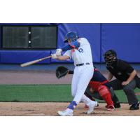 Brandon Drury's swing as he connects on a home run for the Syracuse Mets