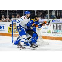 Wichita Thunder forward Beau Starrett (left) vs. the Fort Wayne Komets