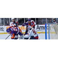 South Carolina Stingrays goaltender Hunter Shepard battles the Orlando Solar Bears