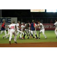 Rome Braves mob Brett Langhorne after his game-winning hit