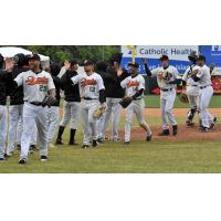 Long Island Ducks exchange high fives after a win