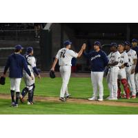 Tri-City Dust Devils exchange high fives after a win