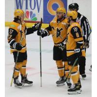 Wheeling Nailers gather after a goal