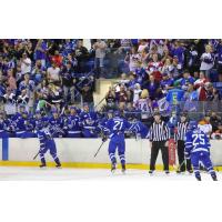 The Wichita Thunder crowd cheers on the team after a goal