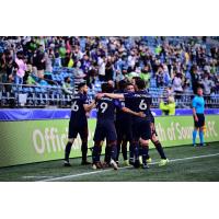 Seattle Sounders FC celebrates a goal