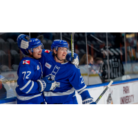 Wichita Thunder forward Peter Crinella (left) and defenseman Garrett Schmitz