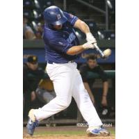 New York Boulders' Marcus Mastrobuoni connects for a third inning solo home run in the nightcap against the Sussex County Miners