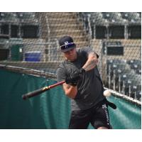 Catcher Gary Sanchez takes batting practice wiht the Somerset Patriots