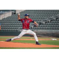 Kansas City Monarchs Justin Shafer delivers a pitch against Sioux City in game 1 of the doubleheader