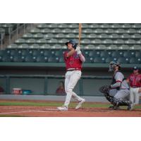 Kansas City Monarchs Casey Gillaspie hits a two run home run against Sioux City
