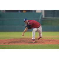 Matt Hall of the Kansas City Monarchs delivers a pitch against the Houston Apollos