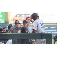 Oswald Peraza of the Somerset Patriots enters the dugout