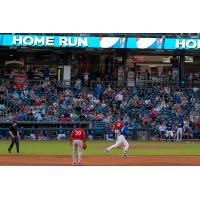 Devin Mann jogs around second base after hitting in seventh home of the season in the Tulsa Drillers 9-4 win