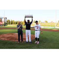 Albuquerque Isotopes pitcher Nelson Gonzalez celebrates a milestone