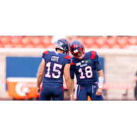Montreal Alouettes kicker David Côté and quarterback Matthew Shiltz