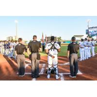 Pensacola Blue Wahoos pause for the National Anthem on 9/11