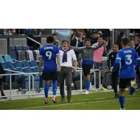 Chofis of the San Jose Earthquakes celebrates his third goal of the match with head coach Matias Almeyda