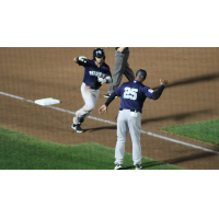 Jesus Bastidas of the Somerset Patriots rounds third after a home run