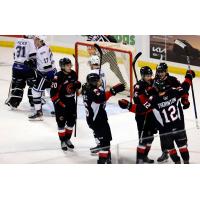 Prince George Cougars celebrate a goal vs. the Victoria Royals