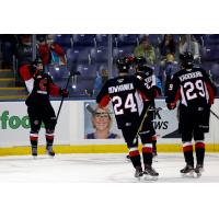 Prince George Cougars react after a goal vs. the Victoria Royals