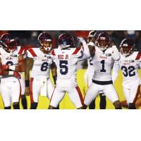 Montreal Alouettes react after a score