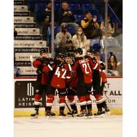 Vancouver Giants celebrate a goal against the Prince George Cougars