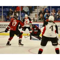 Prince George Cougars take a shot against the Vancouver Giants