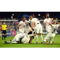 Louisville City FC celebrates Cameron Lancaster's game-winner