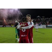 Richmond Kickers celebrate a win against Forward Madison FC