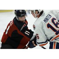 Vancouver Giants right wing Fabian Lysell (right) vs. the Kamloops Blazers