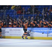 Lehigh Valley Phantoms center Gerry Mayhew along the Lehigh Valley bench