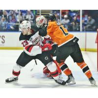 Lehigh Valley Phantoms center German Rubtsov (right) vs. the Utica Comets