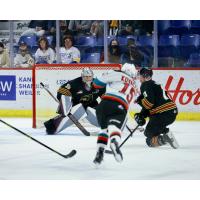 Kelowna Rockets right wing Rilen Kovacevic takes a shot against the Vancouver Giants