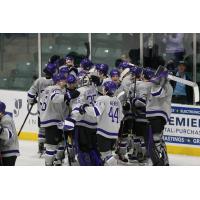 Tri-City Storm celebrate following an overtime win over the Omaha Lancers