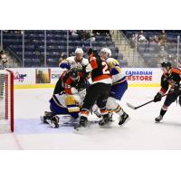 Medicine Hat Tigers and Saskatoon Blades pileup