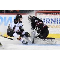 Red Deer Rebels goaltender Chase Coward vs. the Calgary Hitmen